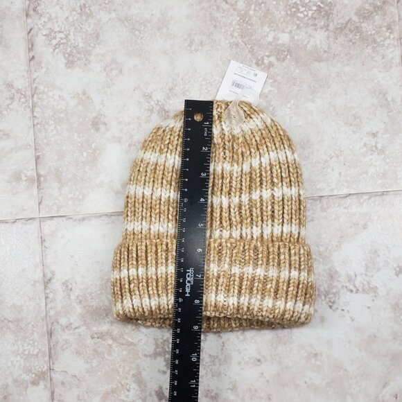 Beanie Brown Acorn Cuffed Fleece Lined No Pom Striped Toboggan Time & Tru OS - Picture 6 of 7